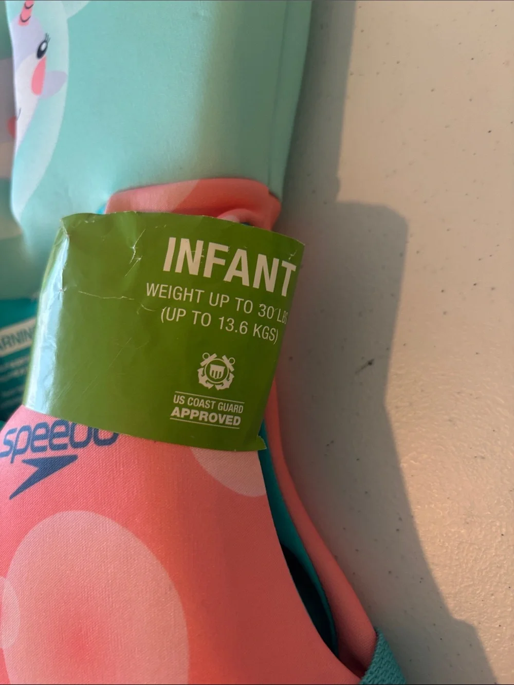 Speedo Coral Pink & Aqua Infant Swim Vest with Bubble Unicorn Print up to 30 lbs